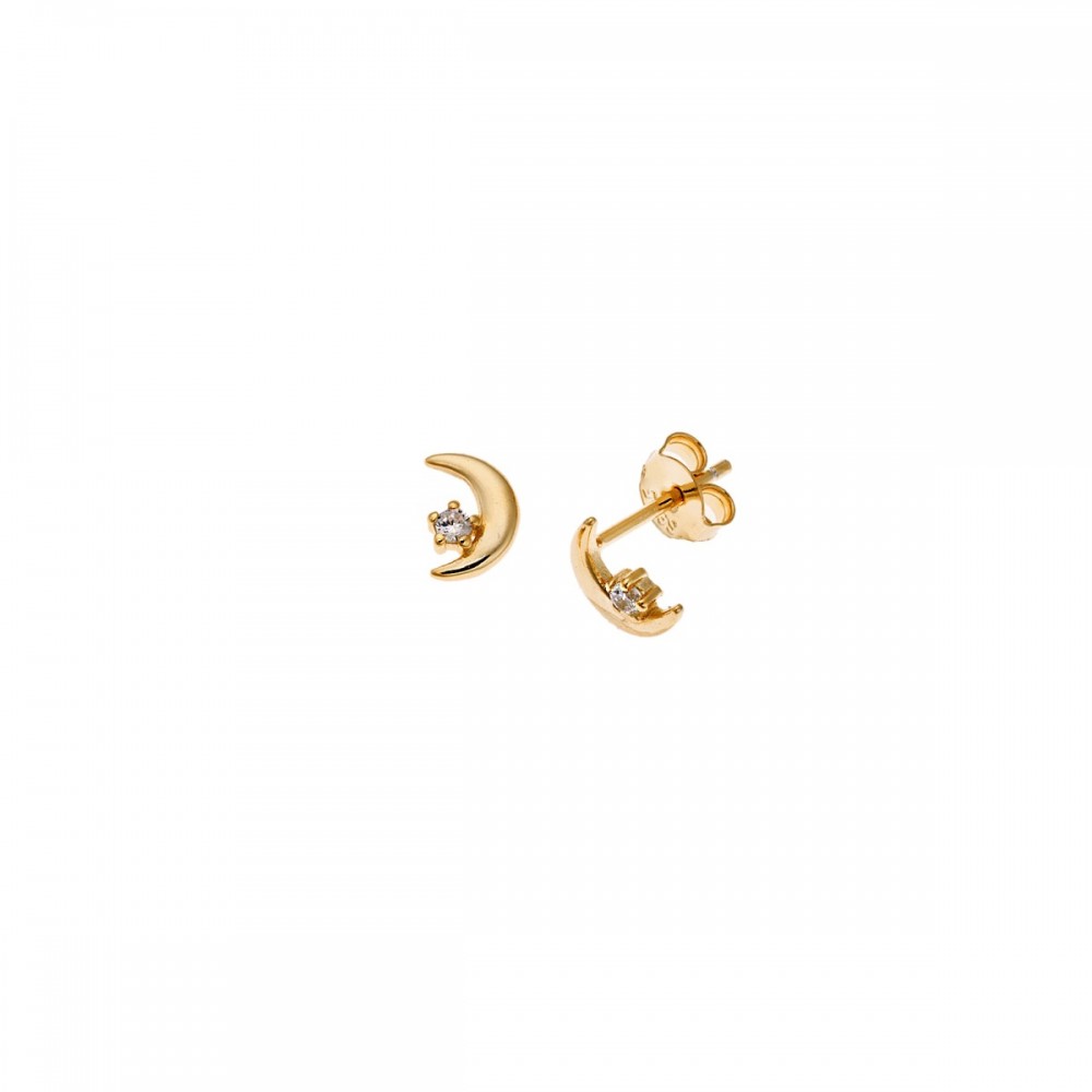 Σκουλαρίκια Senza επιχρυσωμένο ασήμι 925, "Φεγγάρι" με Λευκά Ζιργκόν SSR4218GD