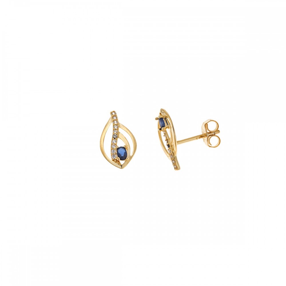 Σκουλαρίκια Senza επιχρυσωμένο ασήμι 925, "Φύλλο'" με Λευκά και Μπλε ζιργκόν SSR4235GBL