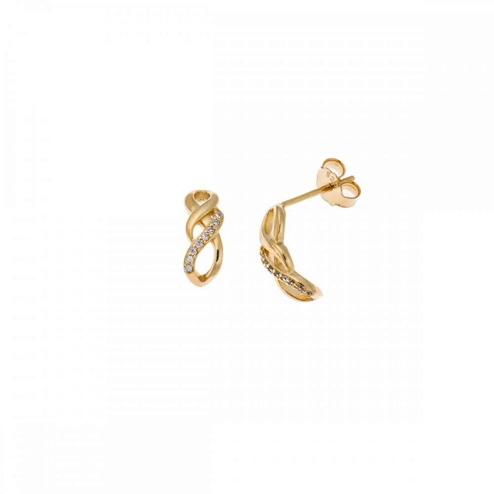 Σκουλαρίκια Senza επιχρυσωμένο ασήμι 925, "Άπειρο" με Λευκά Ζιργκόν SSR4245GD