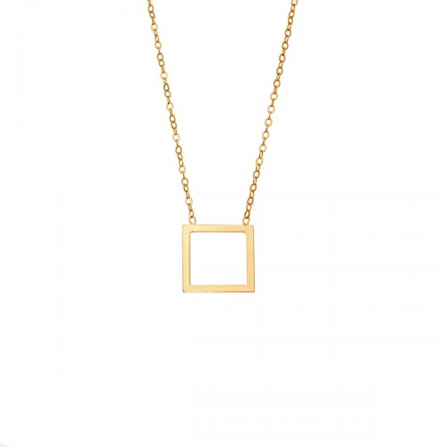 SENZA Κολιέ Ασήμι 925, Geometric Series Τετράγωνο Επιχρυσωμένο SSR4382GD