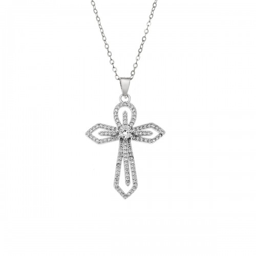 SENZA Κολιέ και Σταυρός από ασήμι 925, με λευκά ζιργκόν SSR4406SR