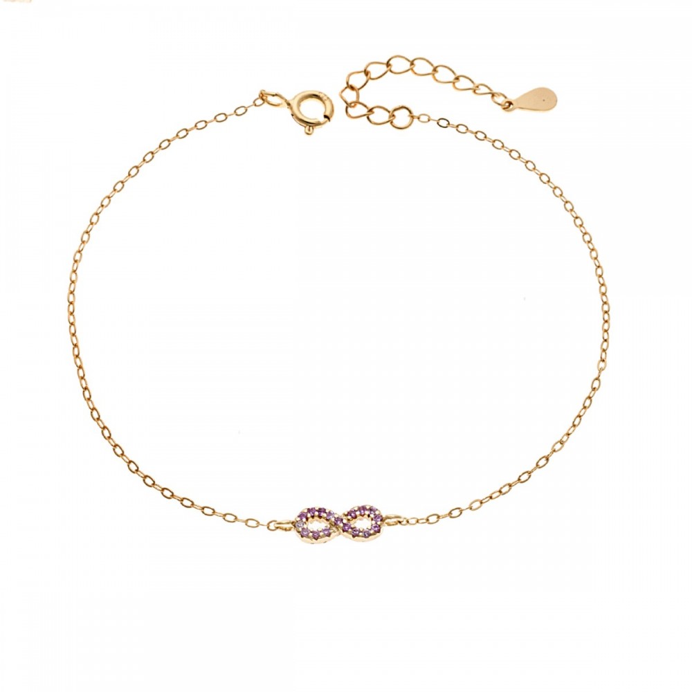 SENZA Επιχρυσωμένο Βραχιόλι Ασήμι 925, "Άπειρο" Διπλής Όψης με Ζιργκόν SSR4449GPK