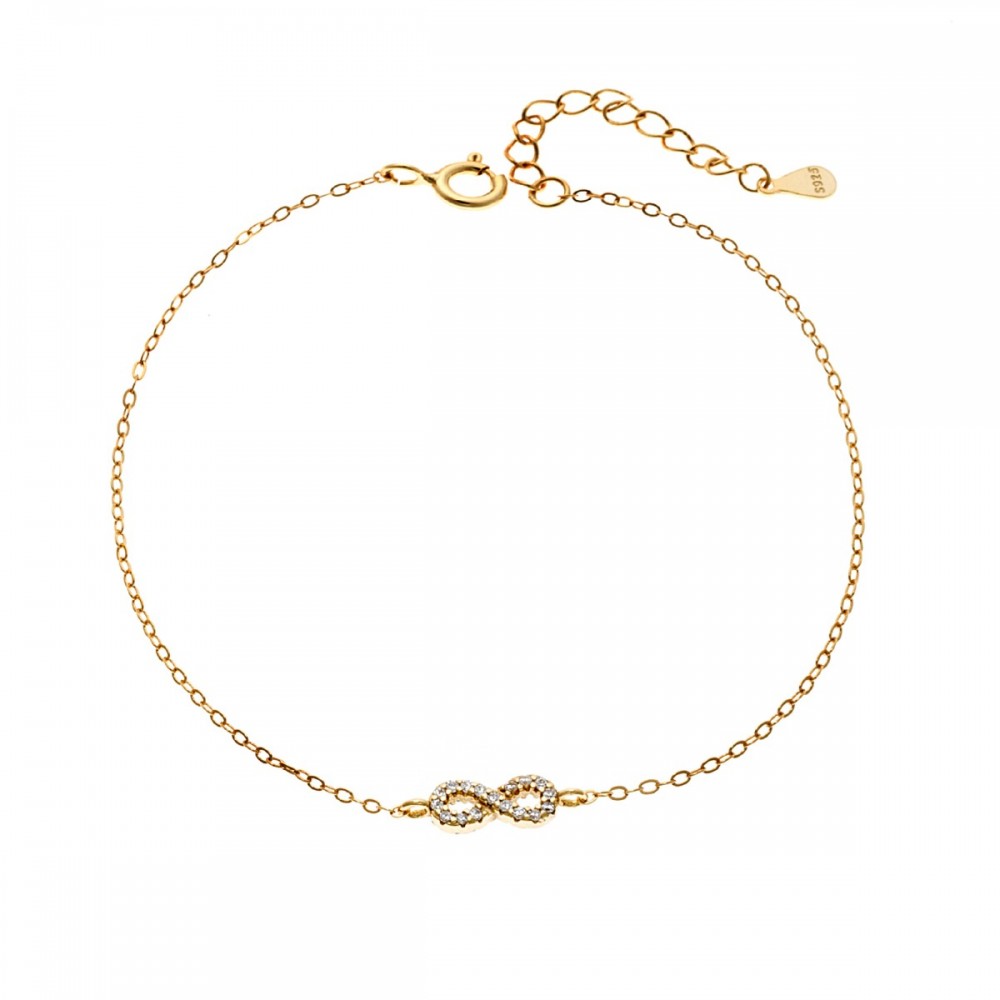 SENZA Επιχρυσωμένο Βραχιόλι Ασήμι 925, "Άπειρο" Διπλής Όψης με Ζιργκόν SSR4449GPK