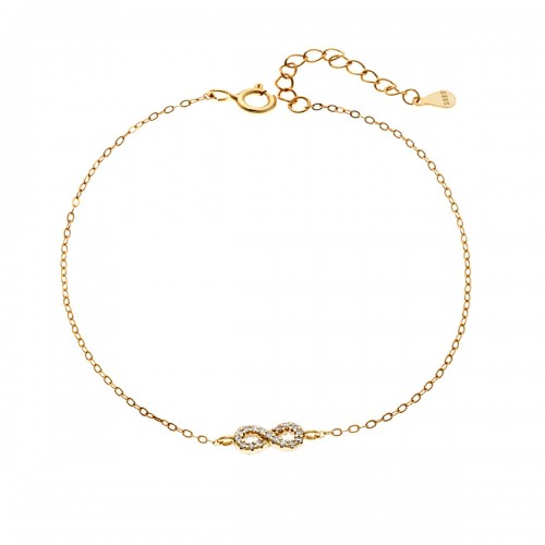 SENZA Επιχρυσωμένο Βραχιόλι Ασήμι 925, "Άπειρο" Διπλής Όψης με Ζιργκόν SSR4449GPK