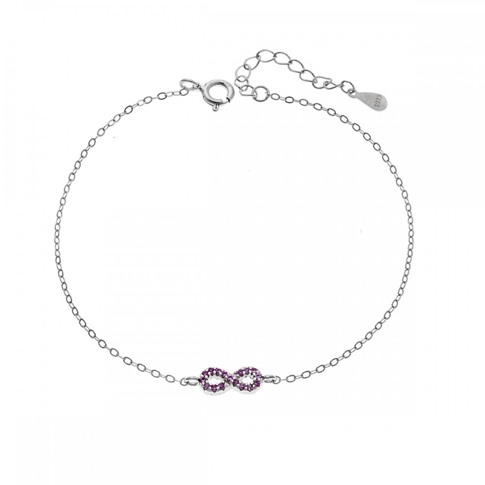 SENZA Επιροδιωμένο Βραχιόλι Ασήμι 925, "Άπειρο" Διπλής Όψης με Ζιργκόν SSR4449SPK