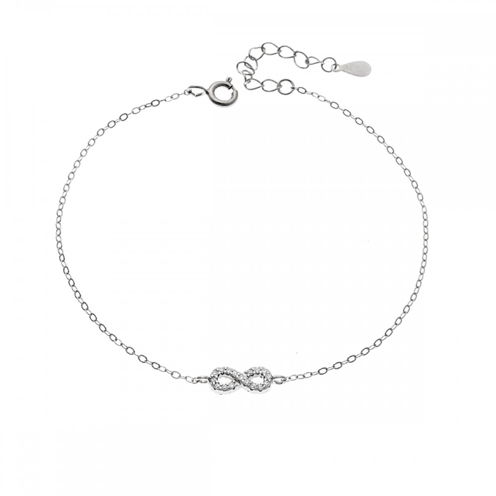 SENZA Επιροδιωμένο Βραχιόλι Ασήμι 925, "Άπειρο" Διπλής Όψης με Ζιργκόν SSR4449SPK