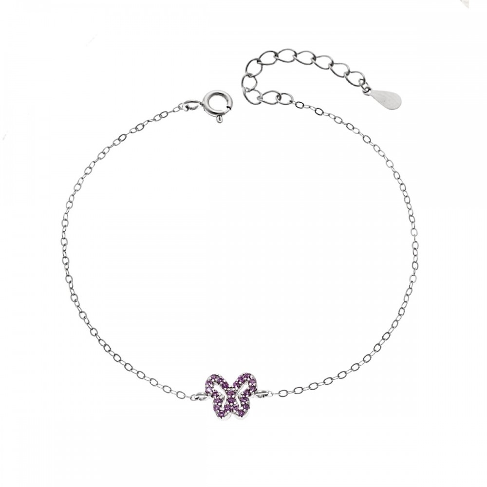 SENZA Επιροδιωμένο Βραχιόλι Ασήμι 925, "Πεταλούδα" Διπλής Όψης με Ζιργκόν SSR4451SPK