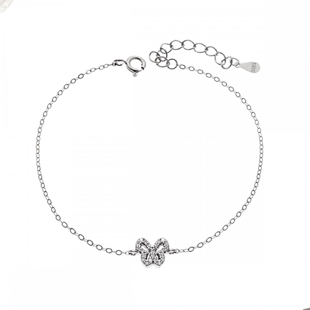 SENZA Επιροδιωμένο Βραχιόλι Ασήμι 925, "Πεταλούδα" Διπλής Όψης με Ζιργκόν SSR4451SPK