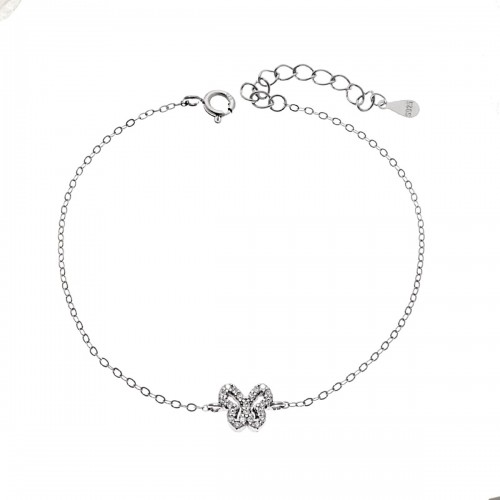 SENZA Επιροδιωμένο Βραχιόλι Ασήμι 925, "Πεταλούδα" Διπλής Όψης με Ζιργκόν SSR4451SPK