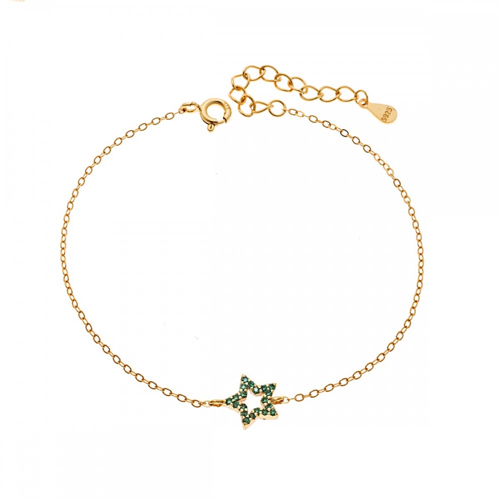 SENZA Επιχρυσωμένο Βραχιόλι Ασήμι 925, "Αστέρι" Διπλής Όψης με Ζιργκόν SSR4452GGN