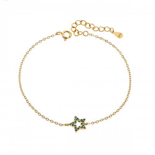 SENZA Επιχρυσωμένο Βραχιόλι Ασήμι 925, "Αστέρι" Διπλής Όψης με Ζιργκόν SSR4452GGN