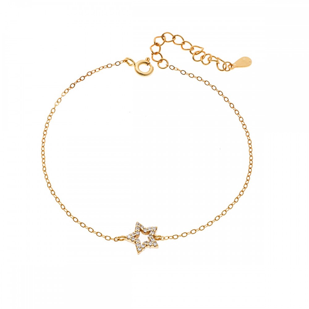 SENZA Επιχρυσωμένο Βραχιόλι Ασήμι 925, "Αστέρι" Διπλής Όψης με Ζιργκόν SSR4452GGN
