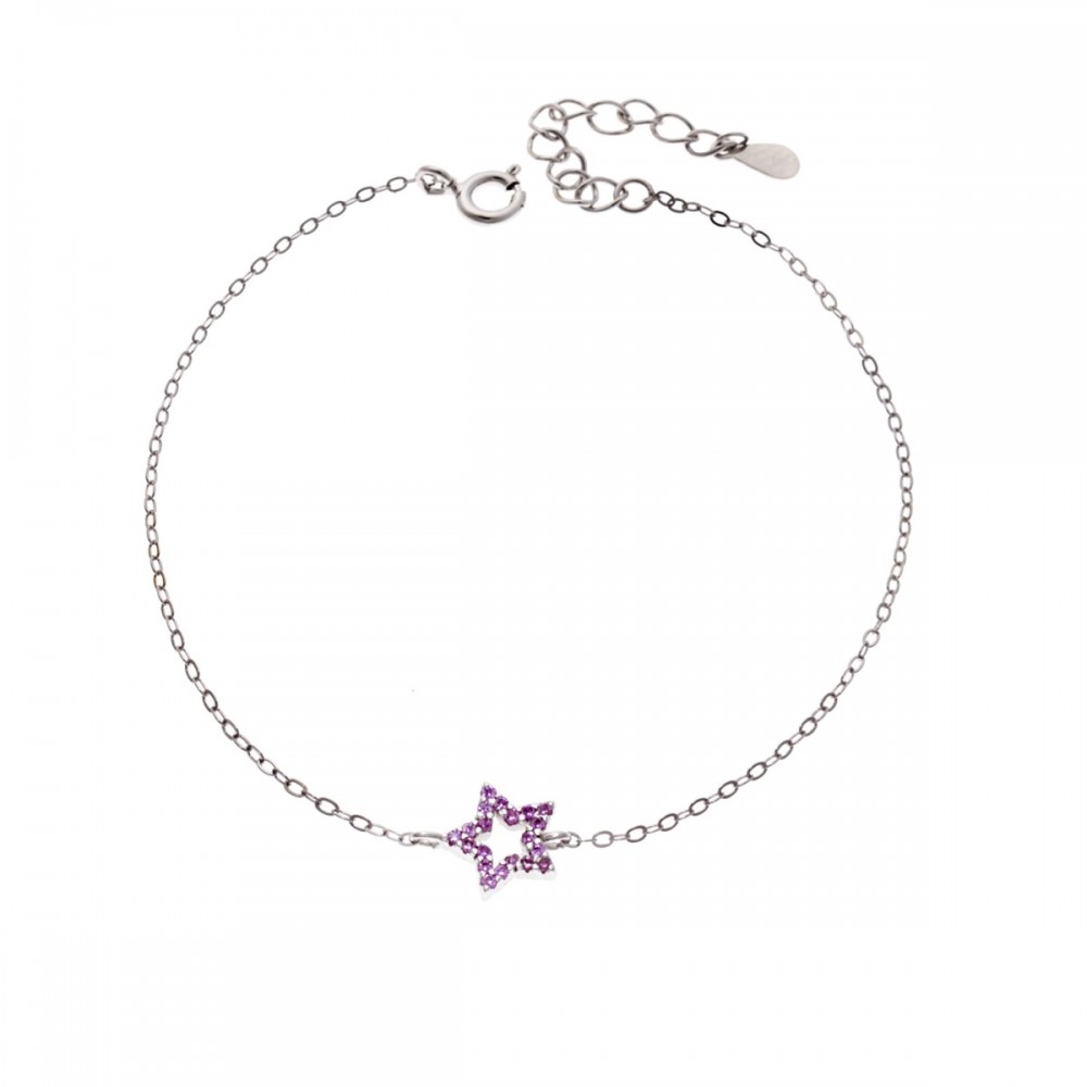SENZA Επιροδιωμένο Βραχιόλι Ασήμι 925, "Αστέρι" Διπλής Όψης με Ζιργκόν SSR4452SPK
