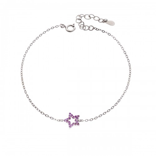 SENZA Επιροδιωμένο Βραχιόλι Ασήμι 925, "Αστέρι" Διπλής Όψης με Ζιργκόν SSR4452SPK