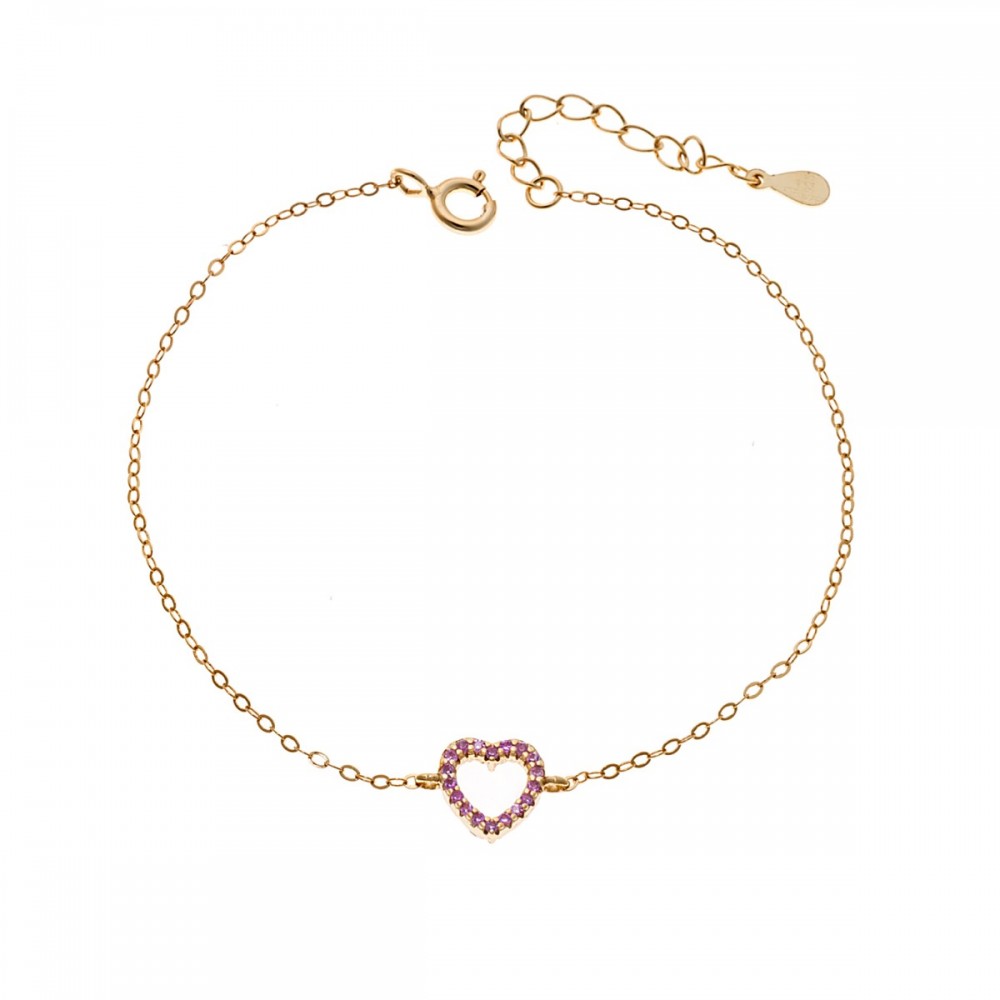 SENZA Επιχρυσωμένο Βραχιόλι Ασήμι 925, "Καρδιά" Διπλής Όψης με Ζιργκόν SSR4453GPK