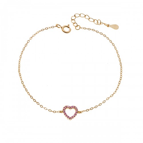 SENZA Επιχρυσωμένο Βραχιόλι Ασήμι 925, "Καρδιά" Διπλής Όψης με Ζιργκόν SSR4453GPK