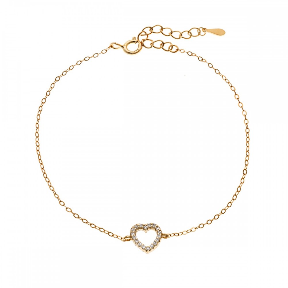 SENZA Επιχρυσωμένο Βραχιόλι Ασήμι 925, "Καρδιά" Διπλής Όψης με Ζιργκόν SSR4453GPK