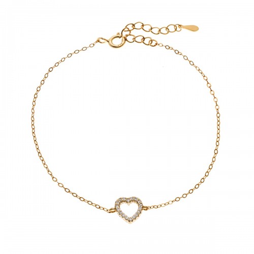 SENZA Επιχρυσωμένο Βραχιόλι Ασήμι 925, "Καρδιά" Διπλής Όψης με Ζιργκόν SSR4453GPK