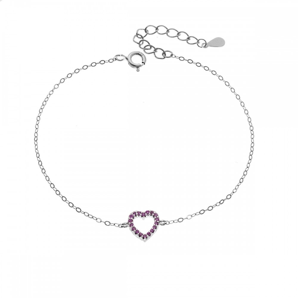 SENZA Επιροδιωμένο Βραχιόλι Ασήμι 925, "Καρδιά" Διπλής Όψης με Ζιργκόν SSR4453SFU