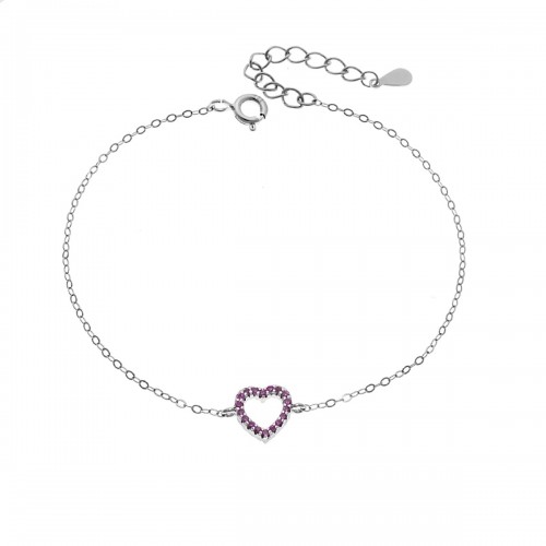 SENZA Επιροδιωμένο Βραχιόλι Ασήμι 925, "Καρδιά" Διπλής Όψης με Ζιργκόν SSR4453SFU