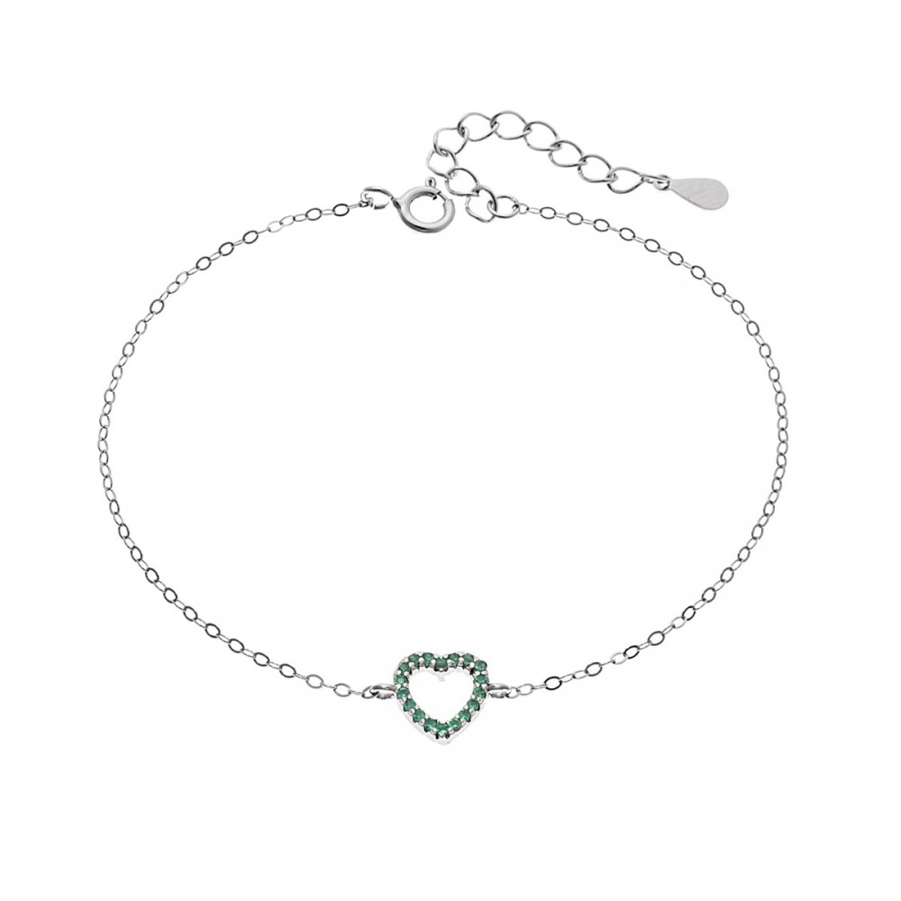 SENZA Επιροδιωμένο Βραχιόλι Ασήμι 925, "Καρδιά" Διπλής Όψης με Ζιργκόν SSR4453SGN
