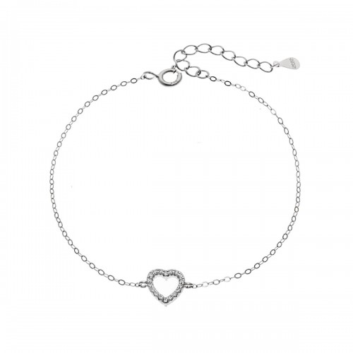 SENZA Επιροδιωμένο Βραχιόλι Ασήμι 925, "Καρδιά" Διπλής Όψης με Ζιργκόν SSR4453SGN