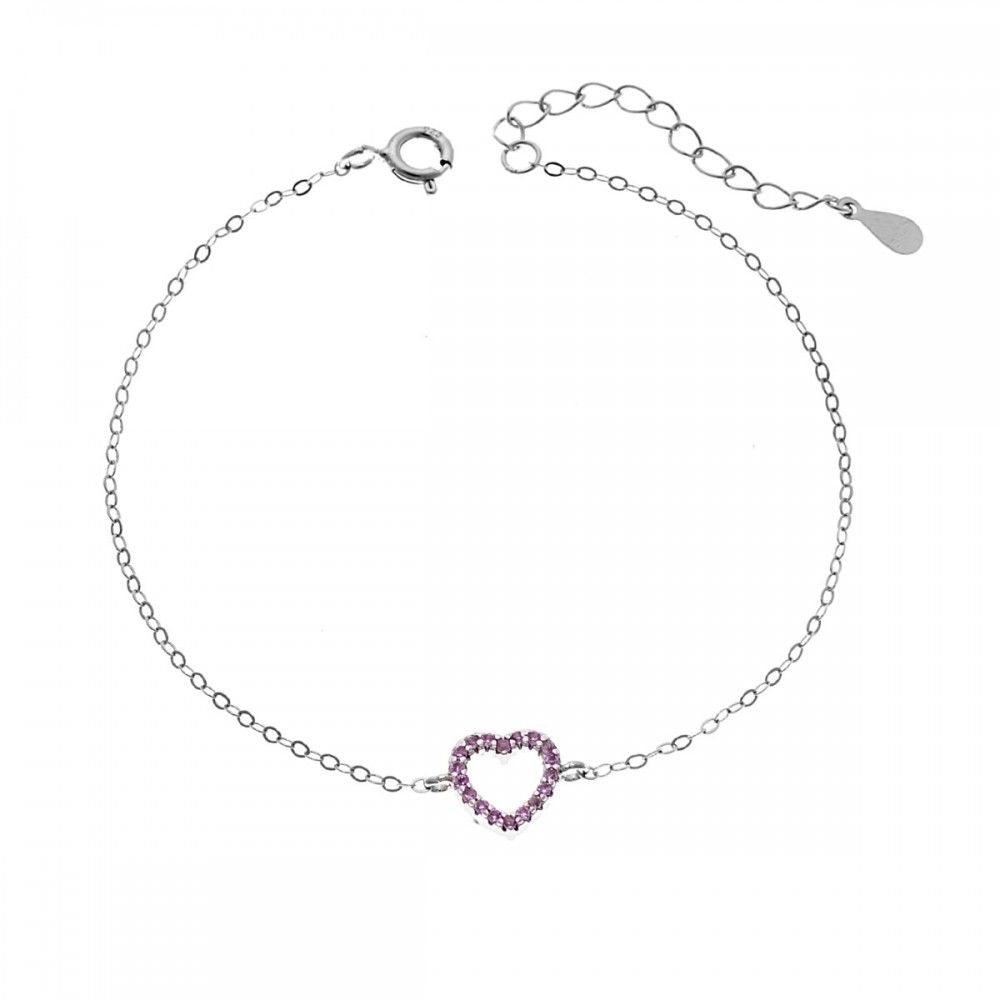 SENZA Επιροδιωμένο Βραχιόλι Ασήμι 925, "Καρδιά" Διπλής Όψης με Ζιργκόν SSR4453SPK