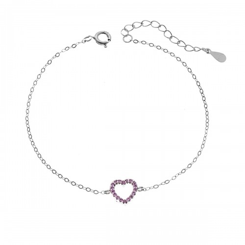 SENZA Επιροδιωμένο Βραχιόλι Ασήμι 925, "Καρδιά" Διπλής Όψης με Ζιργκόν SSR4453SPK