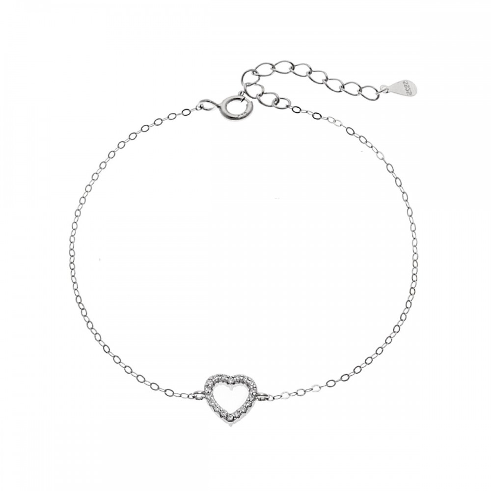 SENZA Επιροδιωμένο Βραχιόλι Ασήμι 925, "Καρδιά" Διπλής Όψης με Ζιργκόν SSR4453SPK