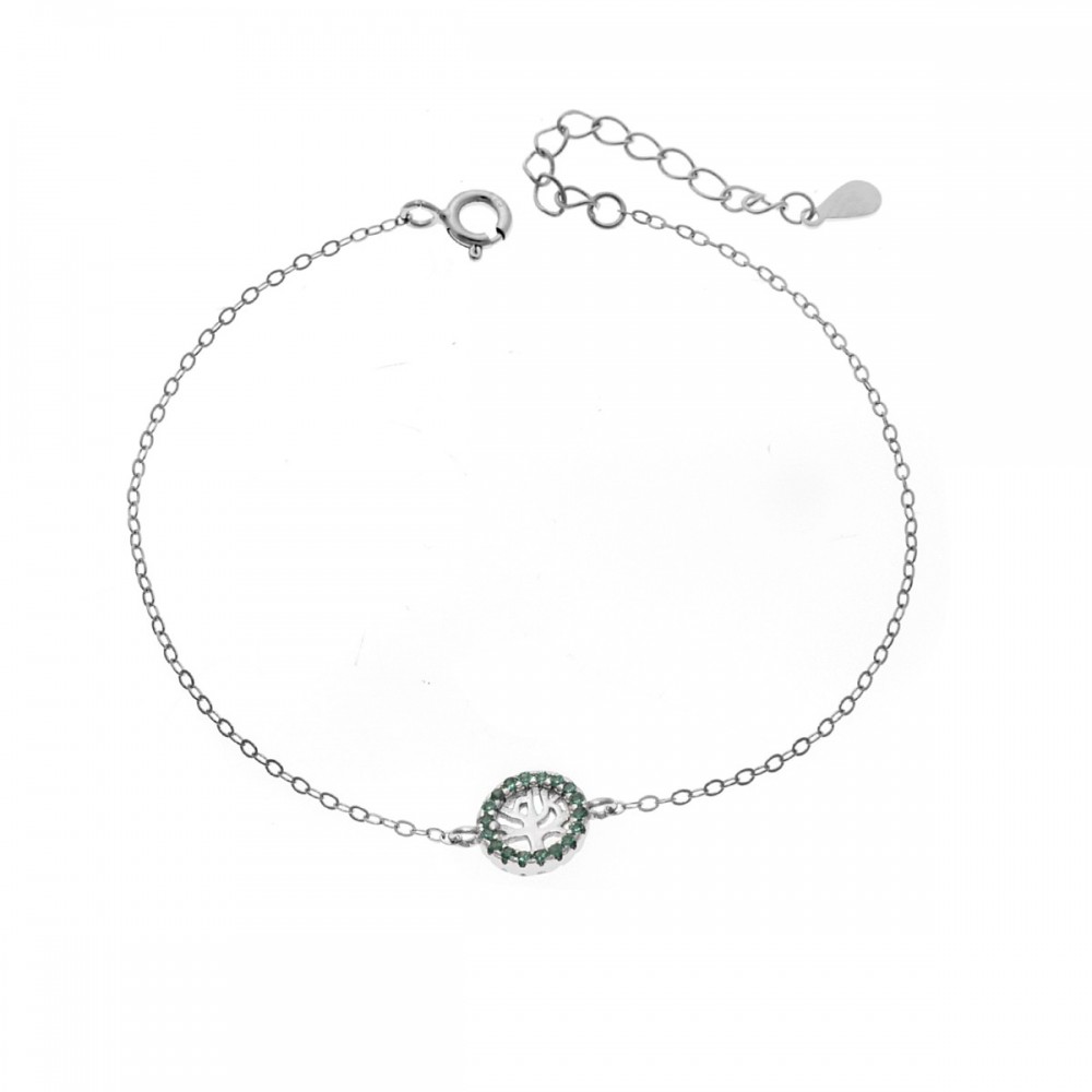 SENZA Επιροδιωμένο Βραχιόλι Ασήμι 925, "Δέντρο της Ζωής" Διπλής Όψης με Ζιργκόν SSR4454SGN