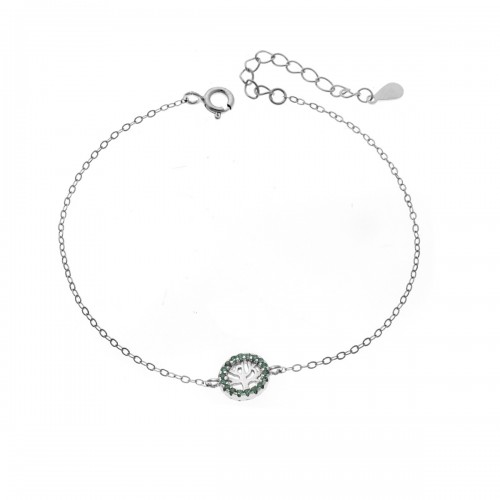 SENZA Επιροδιωμένο Βραχιόλι Ασήμι 925, "Δέντρο της Ζωής" Διπλής Όψης με Ζιργκόν SSR4454SGN