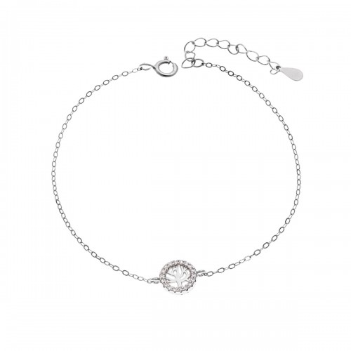 SENZA Επιροδιωμένο Βραχιόλι Ασήμι 925, "Δέντρο της Ζωής" Διπλής Όψης με Ζιργκόν SSR4454SGN