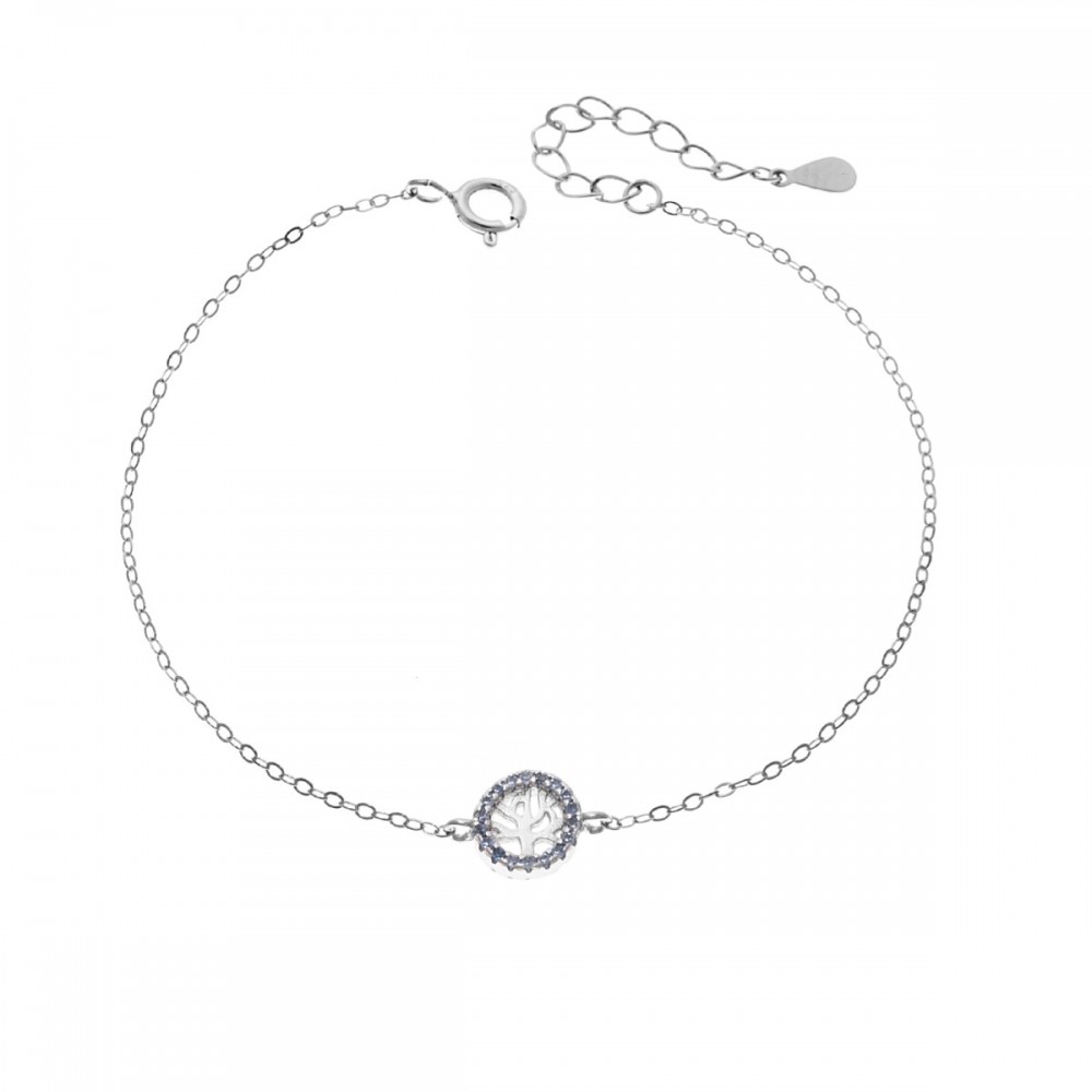 SENZA Επιροδιωμένο Βραχιόλι Ασήμι 925, "Δέντρο της Ζωής" Διπλής Όψης με Ζιργκόν SSR4454SLB