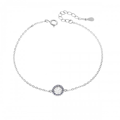 SENZA Επιροδιωμένο Βραχιόλι Ασήμι 925, "Δέντρο της Ζωής" Διπλής Όψης με Ζιργκόν SSR4454SLB