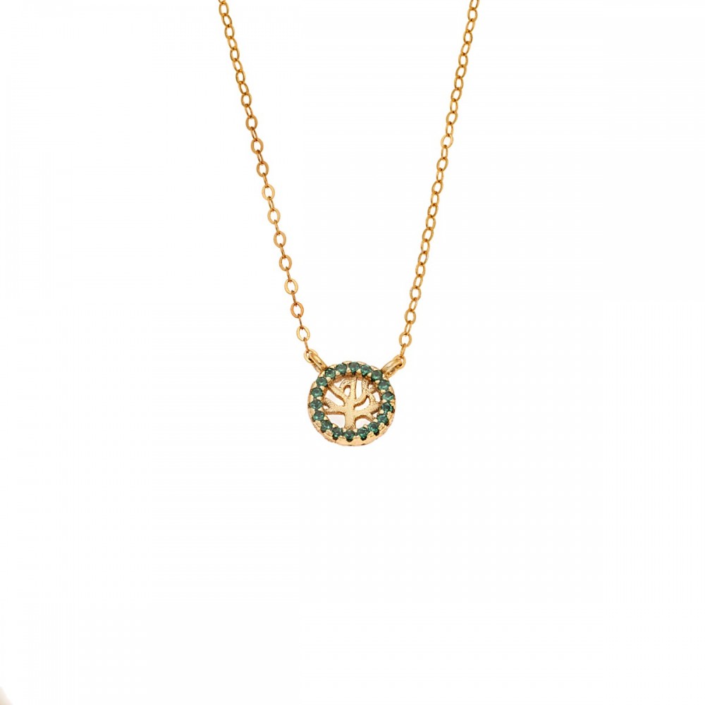 Senza 925 Ασήμι Επιχρυσωμένο Κολιέ "Δέντρο Ζωής" Διπλή Όψη με Ζιργκόν SSR4455GGN