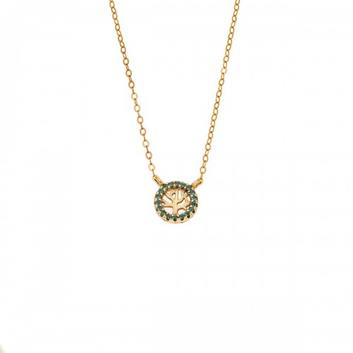 Senza 925 Ασήμι Επιχρυσωμένο Κολιέ "Δέντρο Ζωής" Διπλή Όψη με Ζιργκόν SSR4455GGN