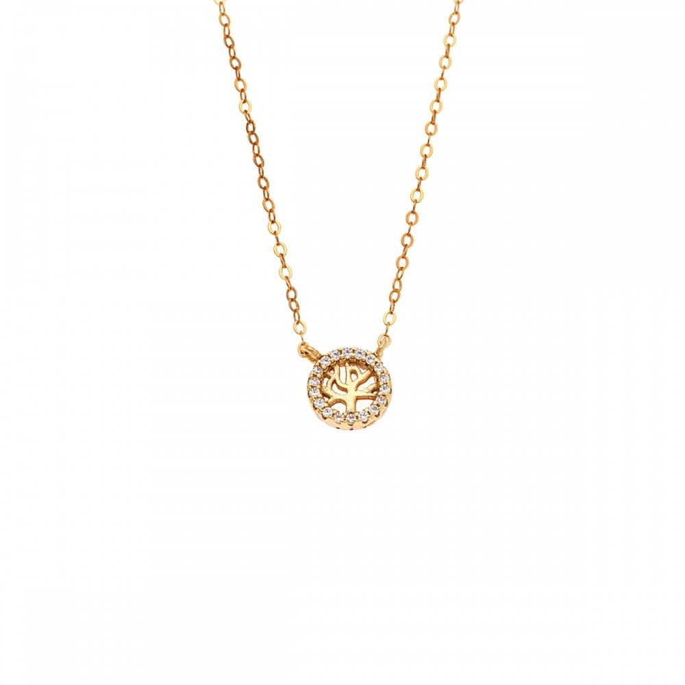 Senza 925 Ασήμι Επιχρυσωμένο Κολιέ "Δέντρο Ζωής" Διπλή Όψη με Ζιργκόν SSR4455GGN