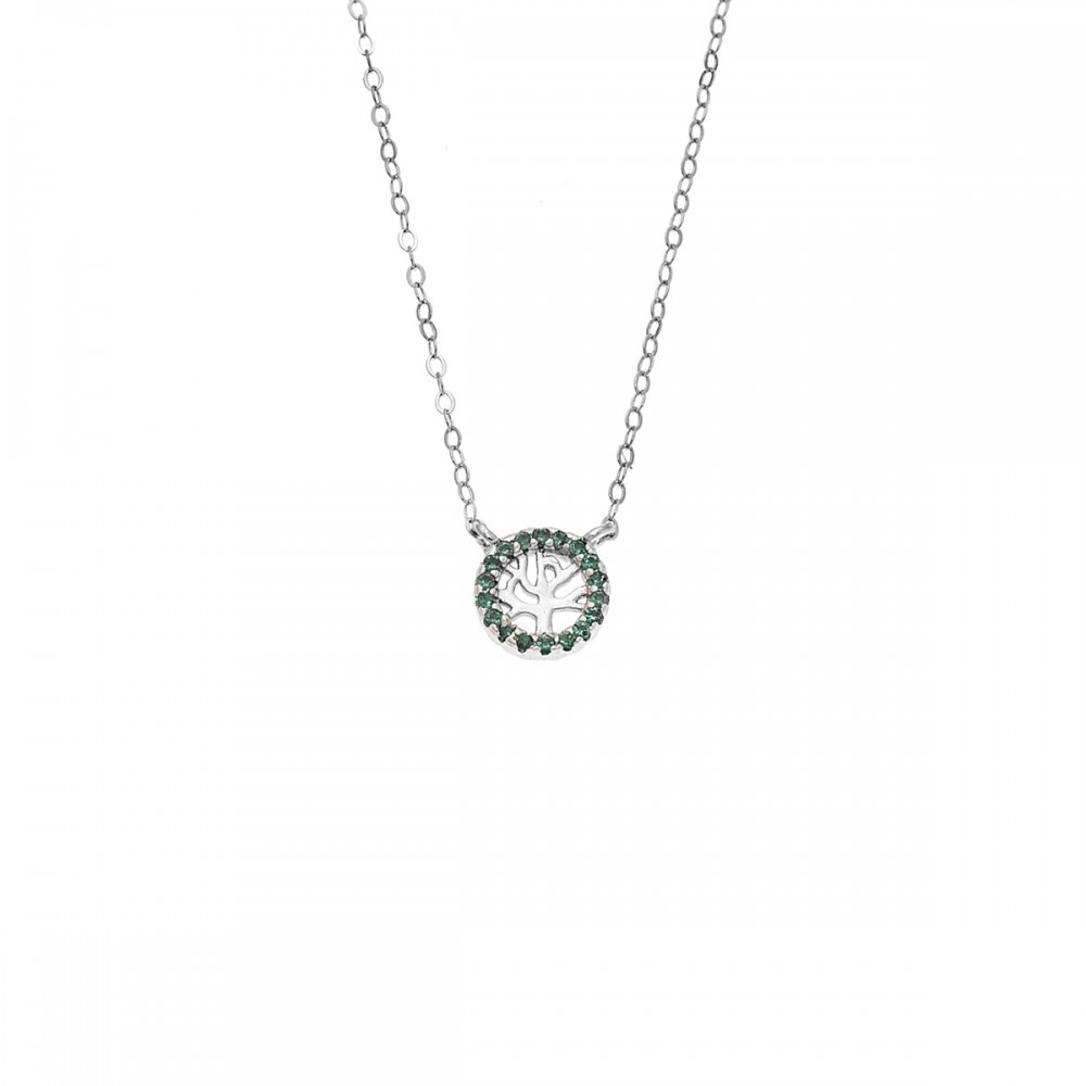 Senza 925 Ασήμι Επιροδιωμένο Κολιέ "Δέντρο Ζωής" Διπλή Όψη με Ζιργκόν SSR4455SGN