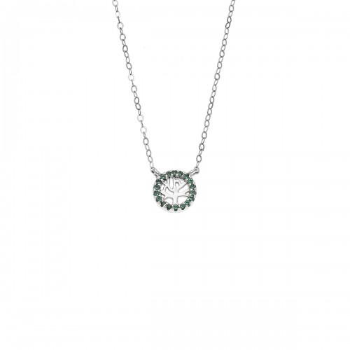 Senza 925 Ασήμι Επιροδιωμένο Κολιέ "Δέντρο Ζωής" Διπλή Όψη με Ζιργκόν SSR4455SGN