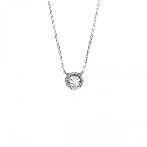 Senza 925 Ασήμι Επιροδιωμένο Κολιέ "Δέντρο Ζωής" Διπλή Όψη με Ζιργκόν SSR4455SGN