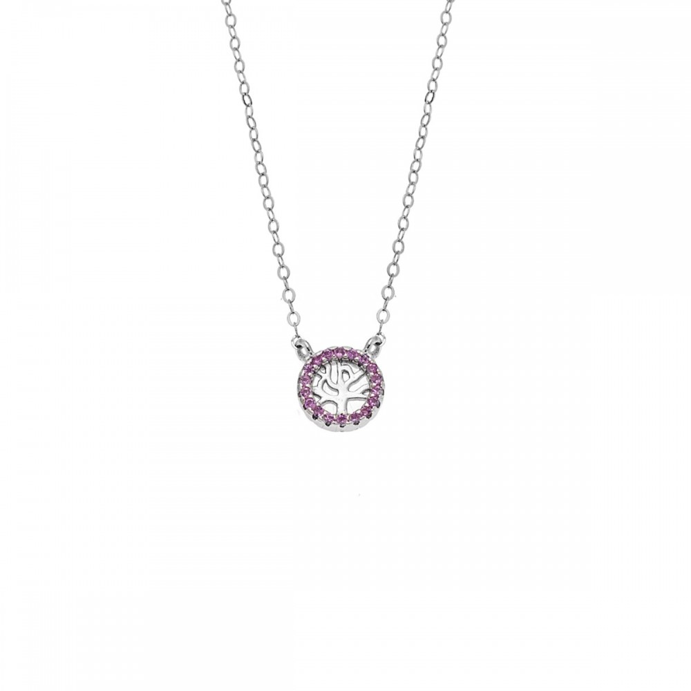 Senza 925 Ασήμι Επιροδιωμένο Κολιέ "Δέντρο Ζωής" Διπλή Όψη με Ζιργκόν SSR4455SPK