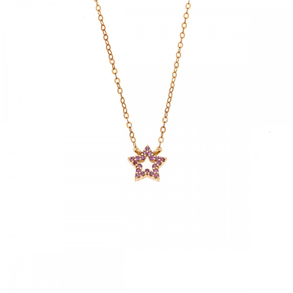 Senza 925 Ασήμι Επιχρυσωμένο Κολιέ "Αστέρι" Διπλής 'Οψης με Ζιργκόν SSR4457GPK