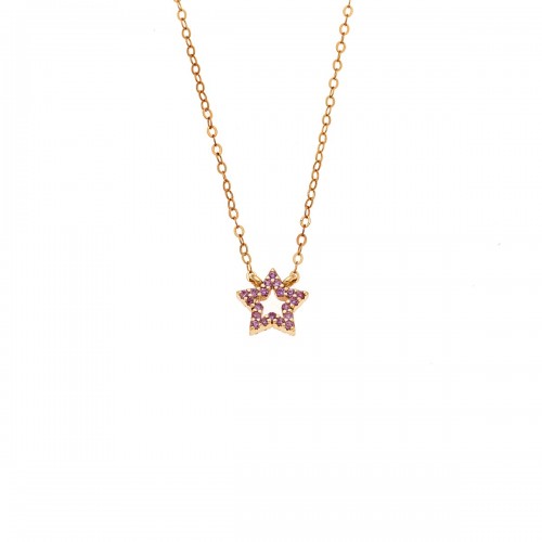 Senza 925 Ασήμι Επιχρυσωμένο Κολιέ "Αστέρι" Διπλής 'Οψης με Ζιργκόν SSR4457GPK