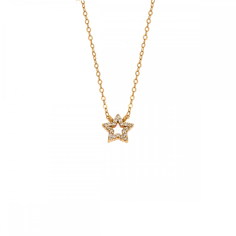 Senza 925 Ασήμι Επιχρυσωμένο Κολιέ "Αστέρι" Διπλής 'Οψης με Ζιργκόν SSR4457GPK