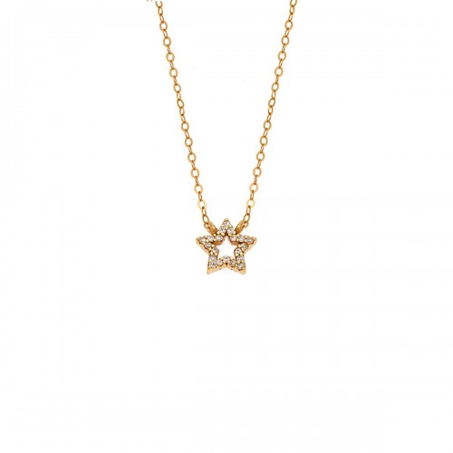 Senza 925 Ασήμι Επιχρυσωμένο Κολιέ "Αστέρι" Διπλής 'Οψης με Ζιργκόν SSR4457GPK