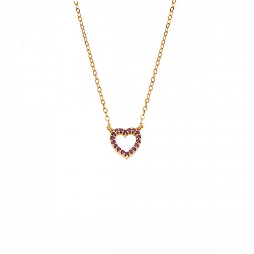 Senza 925 Ασήμι Επιχρυσωμένο Κολιέ "Καρδιά" Διπλής 'Οψης με Ζιργκόν SSR4458GFU
