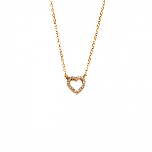 Senza 925 Ασήμι Επιχρυσωμένο Κολιέ "Καρδιά" Διπλής 'Οψης με Ζιργκόν SSR4458GGN