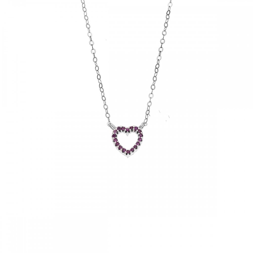 SENZA Επιροδιωμένο Κολιέ Ασήμι 925, "Καρδιά" Διπλής Όψης με Ζιργκόν SSR4458SFU