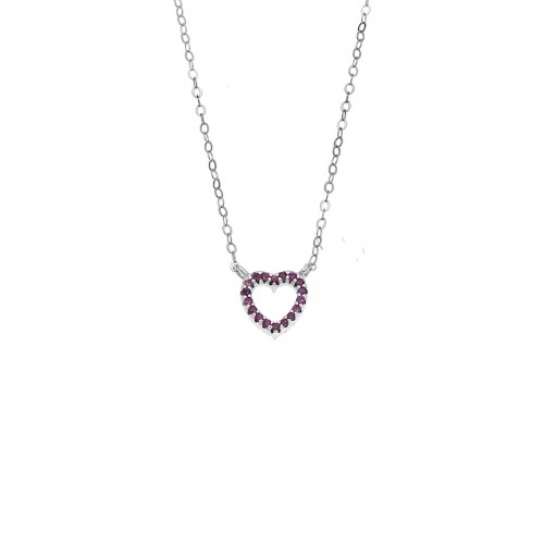 SENZA Επιροδιωμένο Κολιέ Ασήμι 925, "Καρδιά" Διπλής Όψης με Ζιργκόν SSR4458SFU