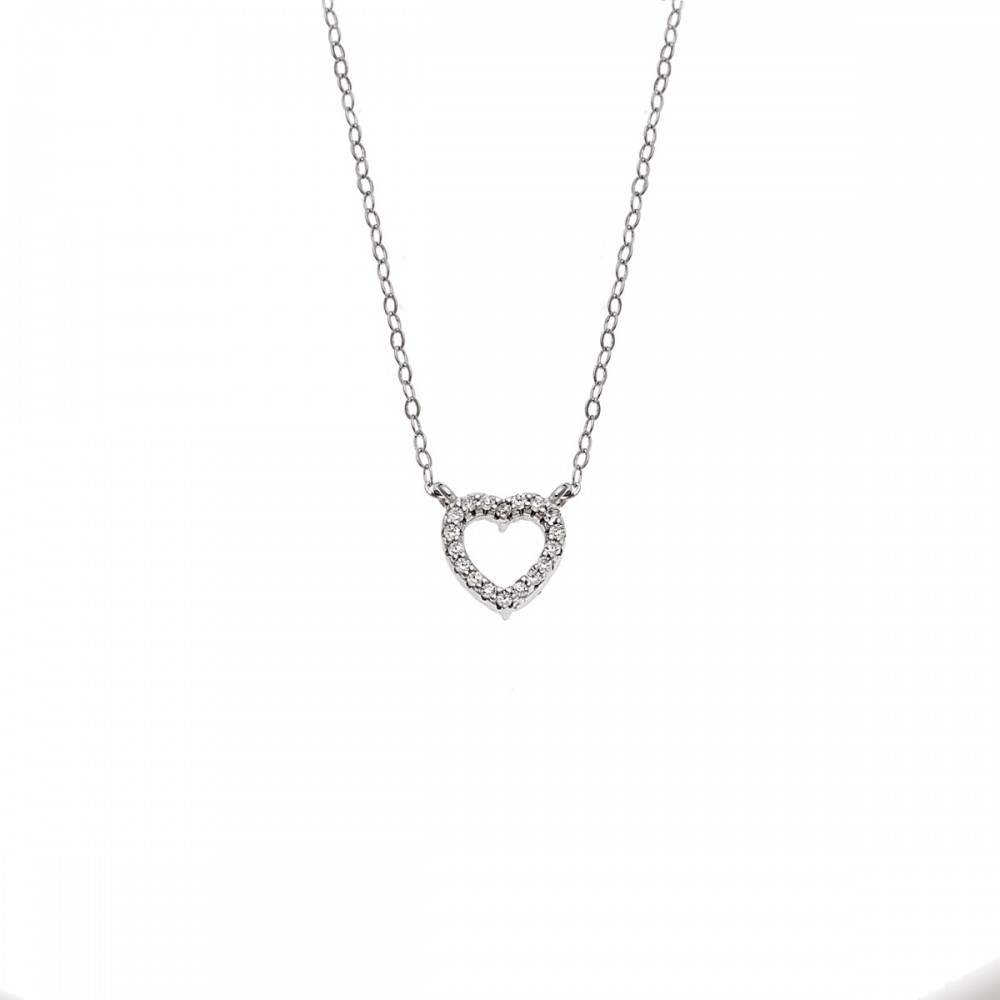 SENZA Επιροδιωμένο Κολιέ Ασήμι 925, "Καρδιά" Διπλής Όψης με Ζιργκόν SSR4458SFU